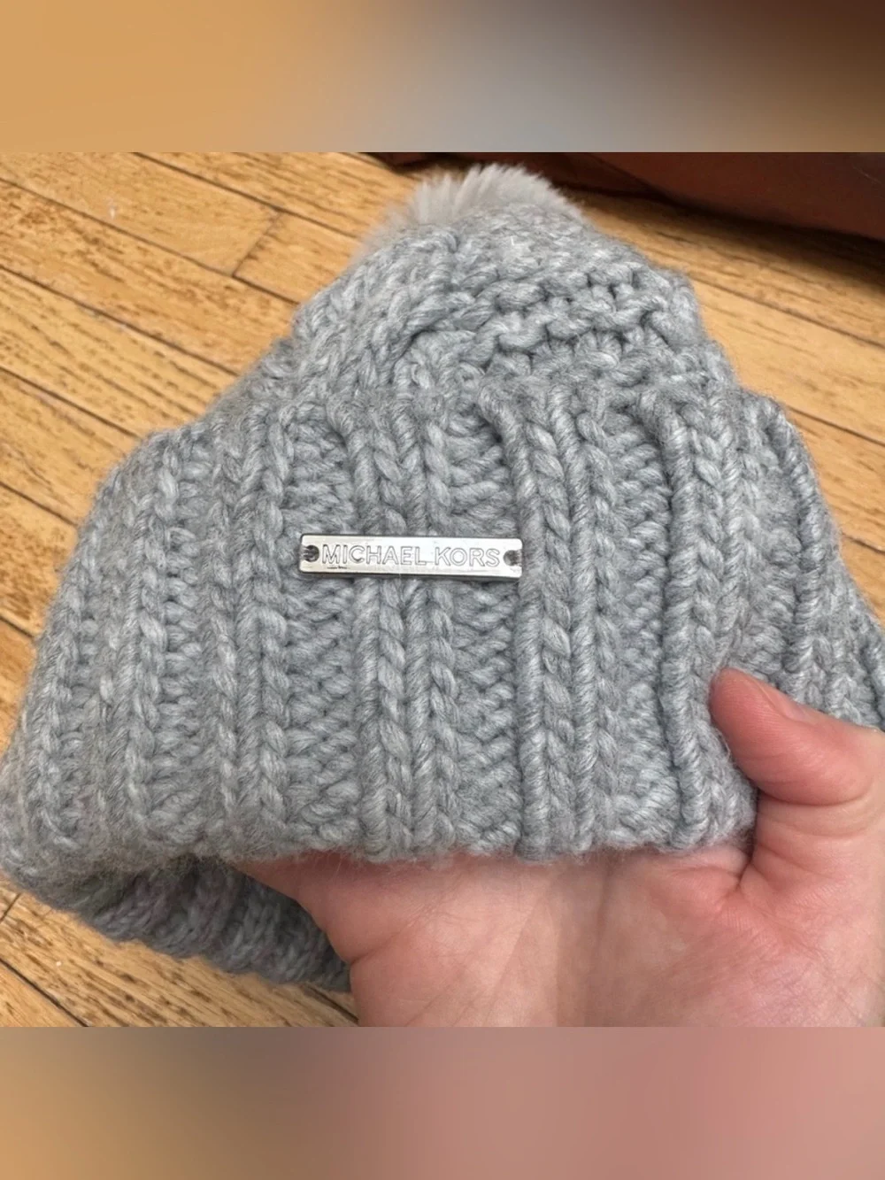 Michael Kors Cable Knit Beanie with Pom Pom
